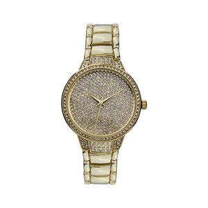 QRTZ Women's Stylish Round Stainless Steel Case Back Gold 34mm Wrist Watch